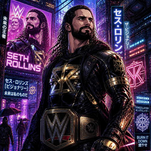 WWE superstar Seth Rollins in a futuristic world