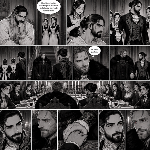 (Recap) Seth Rollins (The vampire hunter) was in a royal bedroom lost in thought,The maids knocked on the door and said “Greetings Hunter,Our King has asked us to help you get ready for the feast”,One of the maids brushed Seth’s hair and put it in a neat bun while the other maids get his fancy outfit ready,Seth puts the fancy outfit on,they left the room,Jon Moxley (the vampire king was waiting for them at the bottom of the stairs,Jon thought Seth looked perfect,He dismissed the maids,gently took Seth’s hand and walked to the dining room. (And now part 4). They made it to the dining room,there were other vampires there. Seth was a little nervous but he kept his cool. Jon and Seth took their seats,Jon’s seat was at the head of the table and Seth’s seat was right beside Jon’s. The vampires were staring at Seth,He’s a little nervous. Sensing that Seth was nervous Jon gently rubbed Seth’s hand with his thumb