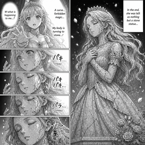 A princess turn into stone statue 