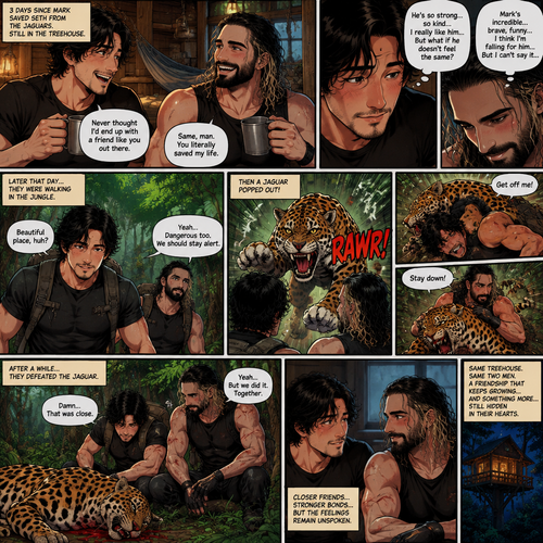 (part 3). 3 days Since Mark Saved Seth from the jaguars,Still in the treehouse,Markiplier (The Wild man) and Seth Rollins had gotten to know each other pretty well. They became close friends…But secretly…they developed feelings for each other but are too afraid to tell each other. One day They were walking in the jungle,Then a jaguar popped out,It attacked. They fought it off. After a while they defeated the jaguar