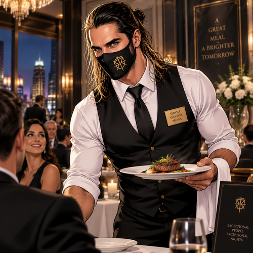 Seth Rollins is a waiter at a fancy restaurant,He’s wearing a mask