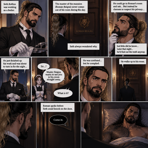Seth Rollins was working as a butler,The master of the mansion (Roman Reigns) never comes out of his room during the day.Seth always wondered why,He could go to Roman’s room and ask…But instead he chooses to respect his privacy….but little did he know…Later that night…he’d find out the truth anyway.He just finished up his work and was about to turn in for the night…Buy one of the maids called his name. “What is it?” Asked Seth. “Master Reigns wants to see you in his room straight away” Said the maid.He was confused…but he complied.He walks up to his room.Roman spoke before Seth could knock on the door, “Come in”