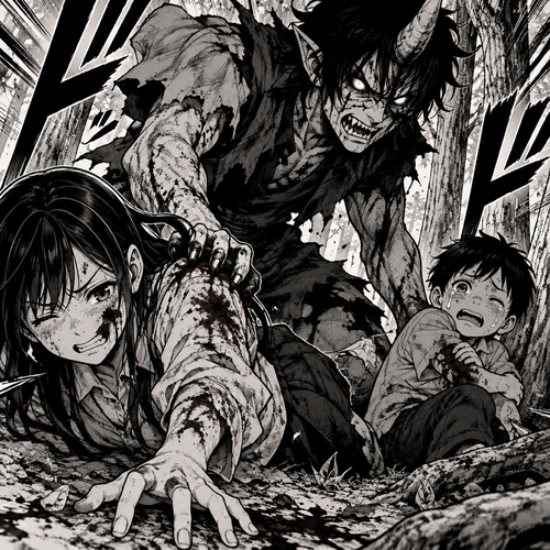 An adolescent girl and a lil boy been injured  by a semi demon in the woods 

