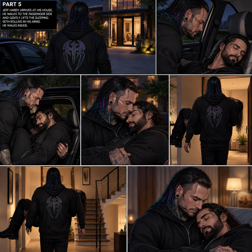(Part 5 of the Vampire x human story) Jeff Hardy arrives at his house. He walks to the passenger side and gently lifts the sleeping Seth Rollins in his arms. He walks inside