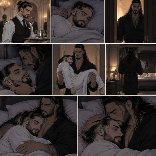 Seth Rollins was working as a butler at a mansion,Later that night He was asleep in his  room.Then…The door to his room quietly opened while he was asleep,The master of the house (Roman Reigns) was standing in the doorway.He quietly walked to the bed.He gently caressed Seth’s cheek,Then…He gently lifted Seth in his arms,Then he walked to his room while holding him.He gently put Seth on his bed.Roman gets on the bed beside Seth,He gently pulled him into his embrace,Then he gently kissed his forehead.