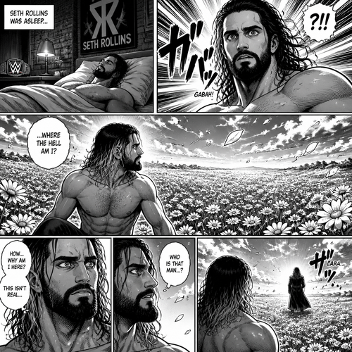 Seth Rollins was asleep on his bed,Then he woke up….On a field of flowers,He was confused as to how and why he was there.Then he noticed a mysterious man ahead of him with his back turned