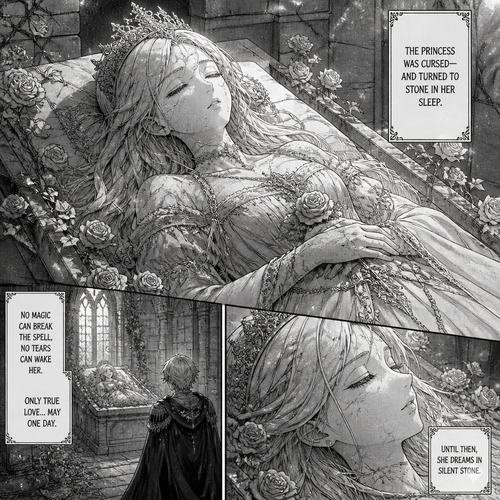 A princess turned into sleeping statue 