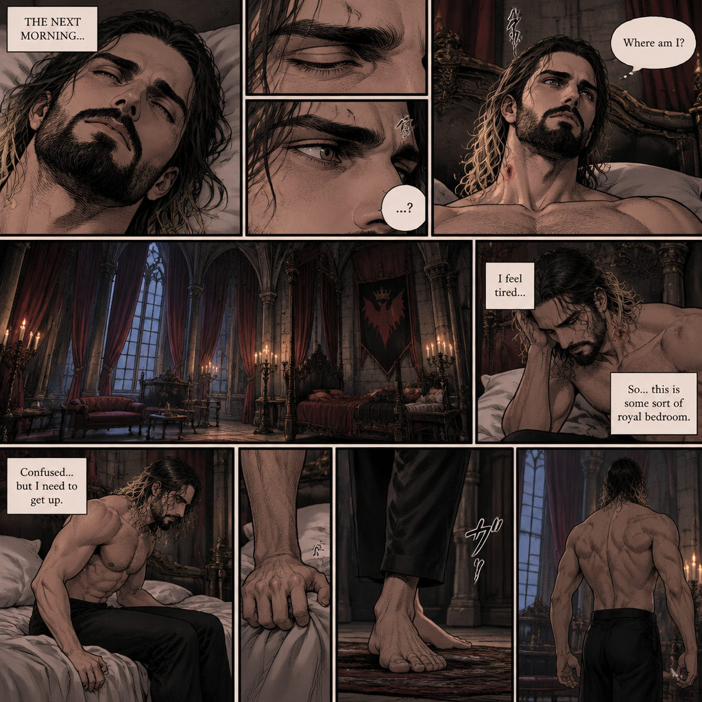 (Recap) Seth Rollins (The vampire hunter) was lured into the ruins by a whisper,Then Jon Moxley (The vampire king) grabbed him from behind,He sniffed Seth’s neck and then pierced it with his fangs,After 4 minutes the fangs were out of Seth’s neck,Seth was weak,Then Jon lifted Seth in his arms and began walking. (And now part 2). The next morning,Seth was still unconscious. Eventually…Seth’s eyes slowly opened,He was feeling tired,He was confused,then he looked at his surroundings,it was some sort of royal bedroom. “Where am I?” Seth asked himself. He slowly stood up off the bed