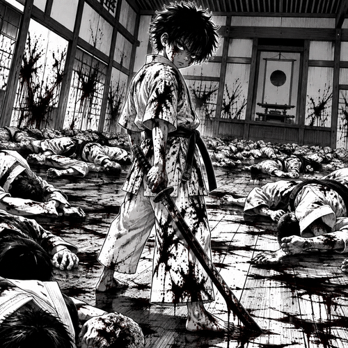 Kid boy slaughtered his whole dojo remove words
