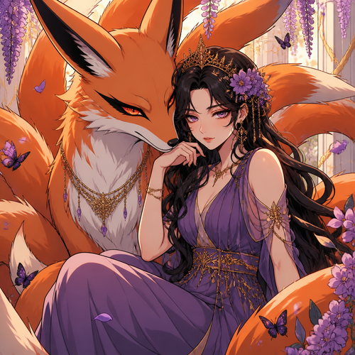 Nine tail fox and Greek god persephone. Make it able to be traced but still give it detail