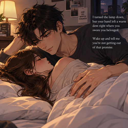 I turned the lamp down, but your hand left a warm dent right where you swore you belonged. Wake up and tell me you're not getting out of that promise.