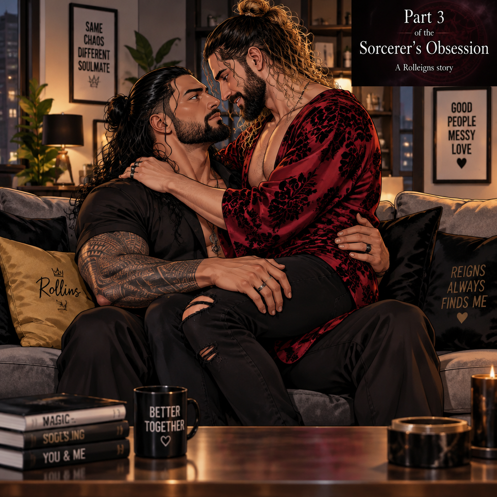 (Part 3 of the Sorcerer’s obsession,A Rolleigns story). Roman Reigns (The sorcerer) Was sitting on Seth Rollins’s couch in Seth Rollins’s house with Seth Rollins on his lap