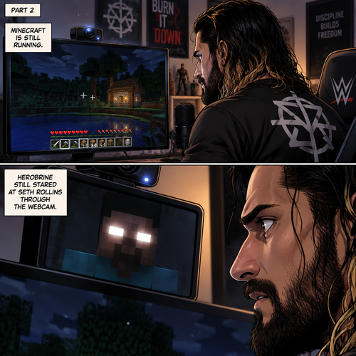 (part 2) Minecraft is still running. Herobrine still stared at Seth Rollins through the webcam 
