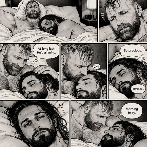 (Part 3). Still in Jon Moxley’s hotel room. Jon Moxley and Seth Rollins were asleep after last night’s activity. Jon slowly woke up,he looked down at Seth who was still asleep. Jon smiled,then he gently stroked Seth’s head. “At long last,He’s all mine” Jon thought to himself. He gently kissed Seth’s forehead. Seth hummed softly in his sleep. “So precious” Jon thought to himself. Seth slowly woke up. “Morning baby” Jon said softly