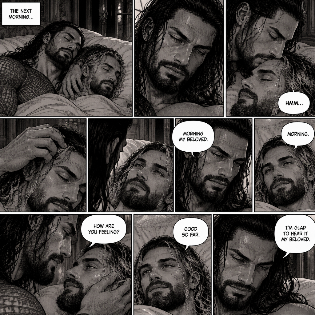 (Part 3 of the Vampire x Butler story). The next morning,Roman Reigns (Vampire) and Seth Rollins (Butler) were still asleep in Roman’s room. Roman slowly woke up. He looked at Seth who was asleep. He gently kissed Seth’s forehead. Seth hummed softly in his sleep. Roman gently stroked Seth’s head. Seth slowly woke up. “Morning my beloved” Roman said softly. “Morning” Seth said Seth. Roman Gently placed his hand on Seth’s cheek. “How are you feeling?” Roman Asked softly. “Good so far” Seth said softly. “I’m glad to hear it My beloved” Roman said softly