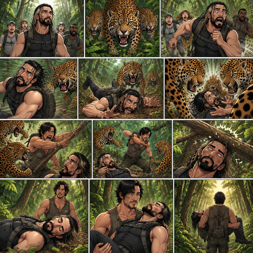 Seth Rollins was exploring the jungle with a group,Then suddenly….a group of jaguars appeared. Everyone scattered. Some of the jaguars went after Seth,He kept running. It seemed like he was going to outrun the jaguars….but then he tripped and fell. The jaguars were about to pounce on him….then suddenly…a wild man (Markiplier) jumped in. He fended off the jaguars while Seth watched in stunned silence. While the fight was going on…a tree branch fell…and landed on Seth’s head,He got dizzy….then he passed out due to the dizziness. The wild man finally managed to completely fend off the jaguars. The wild man turned around and walked to Seth who’s still unconscious,He lifted him in his arms and walked in the jungle. (End of part 1)