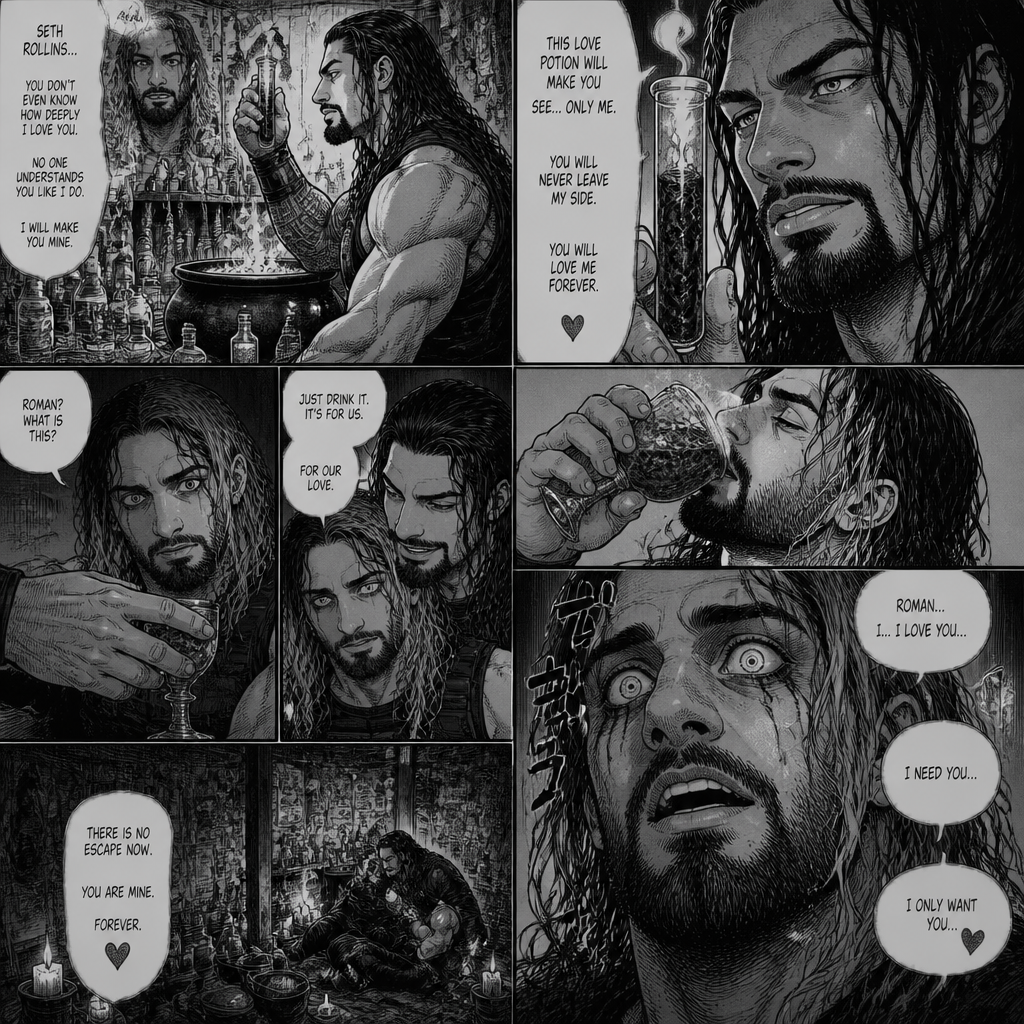 Roman Reigns is obsessed with Seth Rollins so he creates a love potion in a secret laboratory and makes him drink it