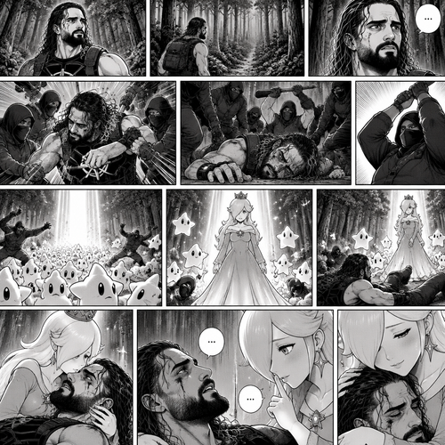 (Part 2 of the Seth Rollins x Princess Rosalina story). It had been two months since that night. Seth hadn’t seen Luma since. He was walking in the woods completely lost. Then suddenly….he attacked by a group of bad guys. He fought them off as best as he could…but eventually he got overpowered. Just before one of them got the chance to finish him off…a beam landed on the ground…and out came an army of Lumas. They attacked the bad guys. Another beam landed…and out came Princess Rosalina herself. She walked towards the injured Seth. She gently held him. Seth tried to speak but Rosalina shushed him softly
