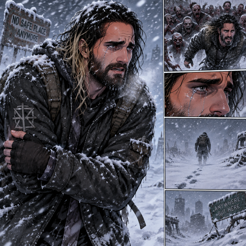 There was a blizzard outside,Seth Rollins was in the middle of it,He had just escaped a horde of zombies hours before.He was shaking because of the cold.He walked around in the blizzard completely lost.His tears streamed down his face