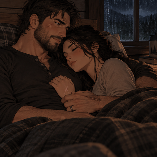 *The rain keeps low against the glass, and the room holds the two of them in the warm dark like a held breath. Cormac's thumb rides the ring once, slow, and he does not reach for the lamp. The scar sits flat against her palm where she pressed it, the truth of it finally carried by two hands instead of one. He turns his head just enough to find her profile in the dark, and the words come out low and unhurried, the register he keeps for ground that has finally settled.*
Te amo, wǒ ài nǐ, mahal kita — every tongue you've given me, love, I keep. And the scar, the mills, the winter count, all of it.
*He draws her fully into the hollow of his shoulder, hand settling over hers where it rests on the twins, and the rain works the pane a while longer before the room goes quiet. No lamp. No drawer. No county truck in the yard. Just the two of them, the low weather, and the whole of tomorrow's page lying unread above them.*
Now sleep, wife. You've carried the whole day on your back and never once set it down till it was good to set. Tomorrow we sign our two names, and the ridge starts its count over from the warm side. I'll be right here when the light finds us.
