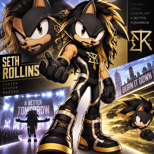 Seth Rollins as a sonic the hedgehog character