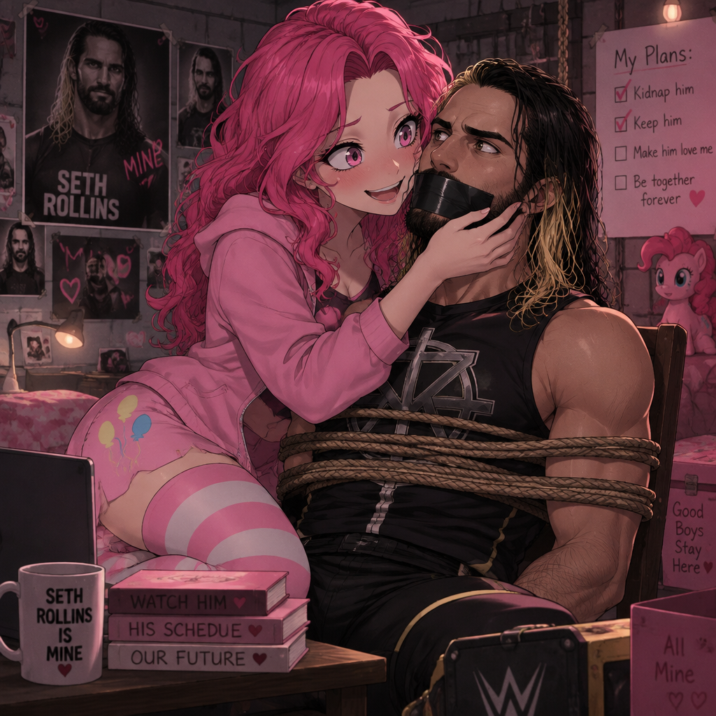 Pinkamena Diane Pie (As a human) is obsessed with Seth Rollins,So she kidnaps him