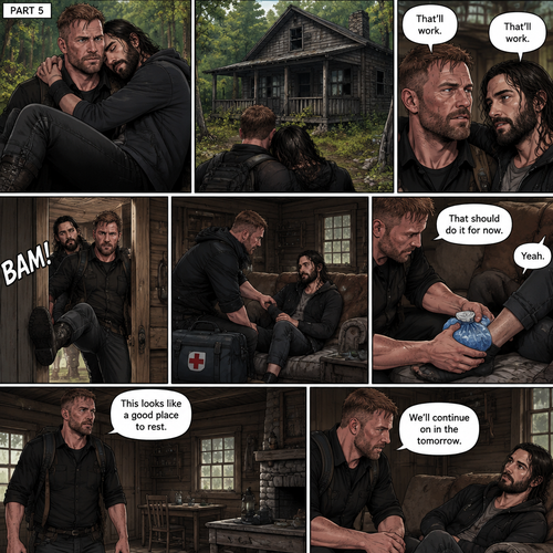 (Part 5). Still in the zombie apocalypse. Jon Moxley was walking in the woods while Holding Seth Rollins in his arms after emotional reunion near the river. Seth was resting his head on Jon’s shoulder while holding on. Jon looked ahead and he sees an abandoned Cabin. Seth Sees it too. Jon and Seth looked at each other,Then they looked back at the cabin. “That’ll work” Jon and Seth said in unison. Jon walked to the cabin,Then he kicked the door open and walked inside. He gently put Seth down on the couch. He reached into his bag and pulled out a first aid kit,He gently lifted Seth’s sprained ankle,He grabbed an ice pack from the first aid kit and gently puts it on Seth’s ankle. “That should do it for now” said Jon. Seth nodded. Jon looked at his surroundings. “This looks like a good place to rest” said Jon. “We’ll continue on in the tomorrow” Jon continued