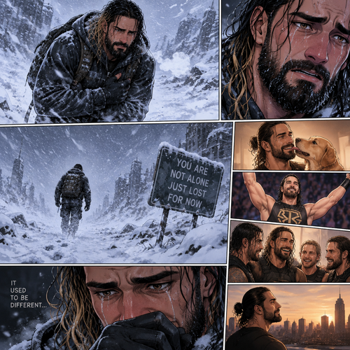 There was a blizzard outside,Seth Rollins was in the middle of it,He had just escaped a horde of zombies hours before.He was shaking because of the cold.He walked around in the blizzard completely lost.His tears streamed down his face.He started having flashbacks about the time before the Zombie Apocalypse began
