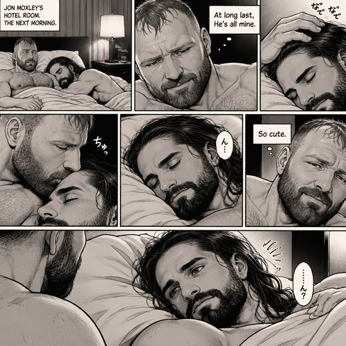 (Part 3). Still in Jon Moxley’s hotel room. Jon Moxley and Seth Rollins were asleep after last night’s activity. Jon slowly woke up,he looked down at Seth who was still asleep. Jon smiled,then he gently stroked Seth’s head. “At long last,He’s all mine” Jon thought to himself. He gently kissed Seth’s forehead. Seth hummed softly in his sleep. “So cute” Jon thought to himself. Then Seth slowly woke up 