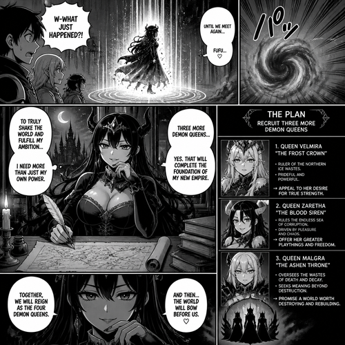 All of a sudden, she teleports away and makes a plan to recruit three more demon queens 