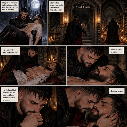 (Vampire Finn Bálor x Reincarnated Seth Rollins part 2) The Person was still walking in the night with the unconscious Seth in his arms. He walked to the catacombs,He entered the catacombs. He puts Seth on a makeshift bed,Then he looks at Seth. He still couldn’t believe that his long lost love had came back to him…Reincarnated 