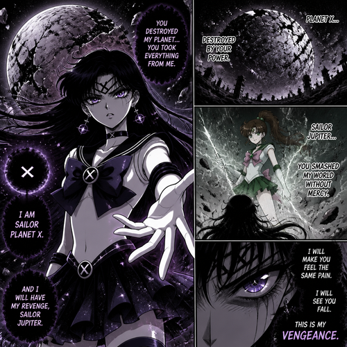 Sailor planet x want revenge to sailor Jupiter because sailor Jupiter destroyed planet x 