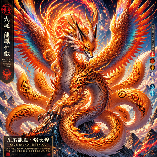 Nine tail fox loung dragon,Phoenix  fusion 