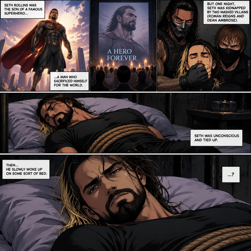 (Part 2 of an Ambrolleigns story) Seth Rollins was the son of a famous superhero who sacrificed himself for the world,He had just been kidnapped by two masked villains (Roman Reigns and Dean Ambrose). Seth was unconscious and tied up,Then he slowly woke up on some sort of bed