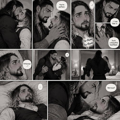 Part 3 of the Vampire x Butler story.Sill in the bedroom of the man of the house (Roman Reigns). He was kissing the Butler (Seth Rollins) against the wall. He smiled at Seth afterwards. Seth was flustered.Roman gently put his hand on Seth’s cheek. “You’re perfect” Roman said softly.Seth’s heart fluttered.Roman heard it,He gently placed his other hand on Seth’s chest to feel the heartbeat.After a while he lifted Seth into his arms.He walked to the bed and gently put Seth down on the bed.Seth looked up at Roman nervously