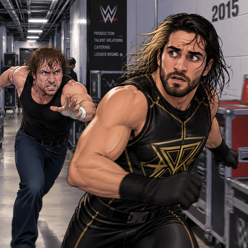 It’s the year 2015,Seth Rollins was being chased backstage by Dean Ambrose