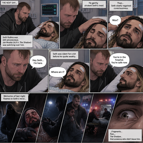(Part 2 of the Vigilante x detective story). The next day,Seth Rollins (The detective) was still unconscious. Jon Moxley (A.K.A The vigilante known as the shadow) was watching over him. He gently stroked Seth’s head. Then…Seth slowly regained consciousness. He spoke weakly “Mox?”. “Hey Seth…I’m here” Jon said Softly. Seth was silent for a bit before he spoke weakly “Where am I?”. “You’re in the hospital,You’re safe now” Jon said softly. Memories of last night flashed in Seth’s mind