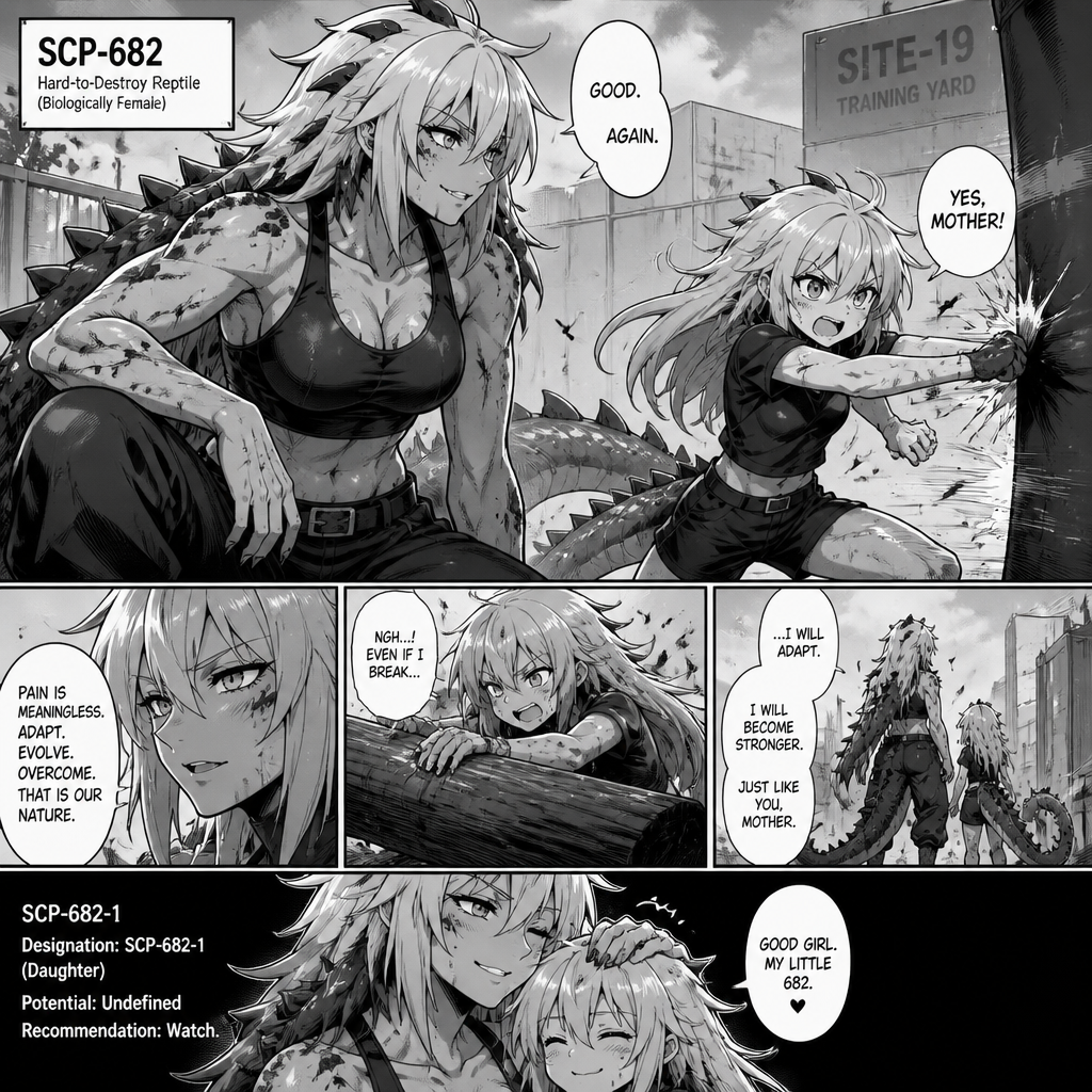 Scp 682 as anime girl training with her daughter