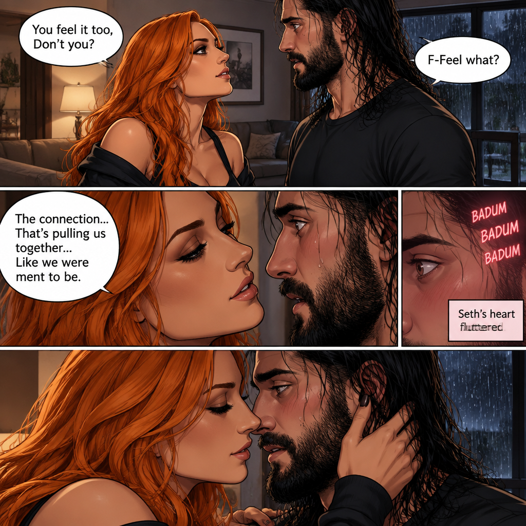 Part 2.The setting is still at Seth Rollins’s house,It’s still raining outside.”You feel it too,Don’t you” Asked Becky Lynch. “F-Feel what?” Asked Seth Rollins nervously.Becky gets closer to Seth. “The connection…That’s pulling us together…Like we were ment to be” Becky said softly.Seth’s heart fluttered