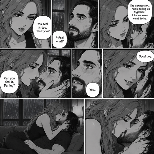 Part 2.The setting is still at Seth Rollins’s house,It’s still raining outside.”You feel it too,Don’t you” Asked Becky Lynch. “F-Feel what?” Asked Seth Rollins nervously.Becky gets closer to Seth. “The connection…That’s pulling us together…Like we were ment to be” Becky said softly.Seth’s heart fluttered.Becky can hear it,She gently puts her hand on his cheek and leaned towards him. “Can you feel it,Darling?” Becky Asked Softly.Something about her voice made Seth unable to resist her. “Yes” Seth whispers. “Good boy” Becky whispers.Their lips connect softly,Becky gently pushes Seth on his back on the couch while they kiss
