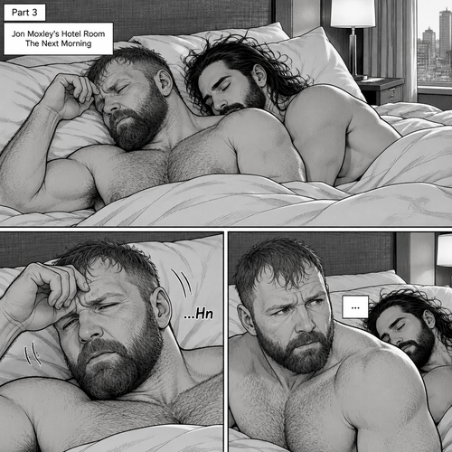 (Part 3). Still in Jon Moxley’s hotel room. The next morning,Jon Moxley and Seth Rollins were asleep after last night’s activity. Jon slowly woke up