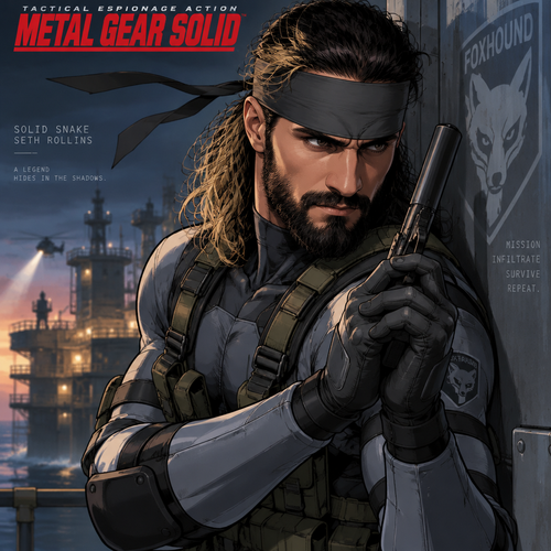 Seth Rollins as solid snake from metal gear solid