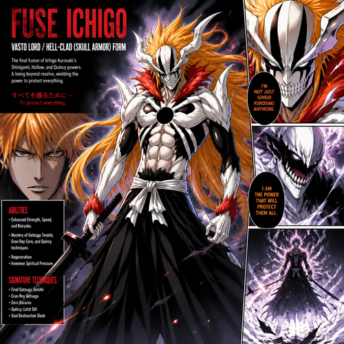 Fuse Ichigo vasto lord form with Hell-Clad / Skull Armor form.
