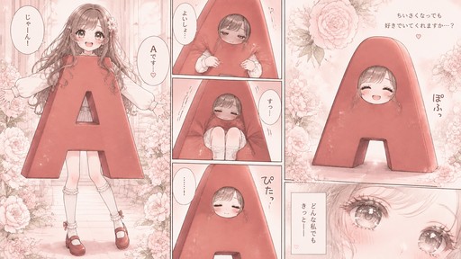 Anime girl wearing the letter A costume. She retracts her limbs into a costume.