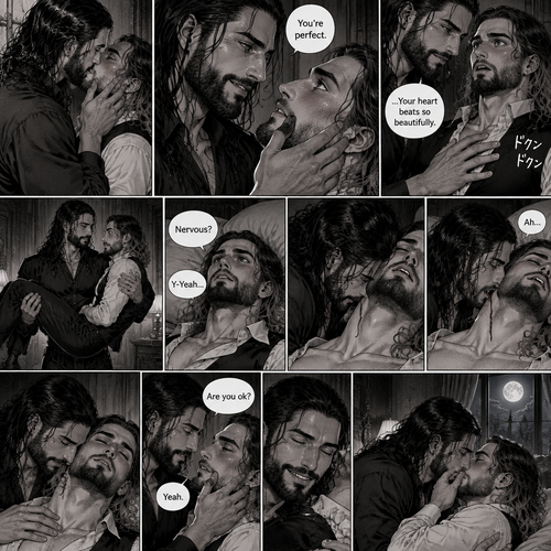 Part 3 of the Vampire x Butler story.Sill in the bedroom of the man of the house (Roman Reigns). He was kissing the Butler (Seth Rollins) against the wall. He smiled at Seth afterwards. Seth was flustered.Roman gently put his hand on Seth’s cheek. “You’re perfect” Roman said softly.Seth’s heart fluttered.Roman heard it,He gently placed his other hand on Seth’s chest to feel the heartbeat.After a while he lifted Seth into his arms.He walked to the bed and gently put Seth down on the bed.Seth looked up at Roman nervously. “Nervous?” Asked Roman. “Y-Yeah” Said Seth.Roman leaned forward towards Seth’s neck.He then wrapped his arms around him in his embrace.He put his lips on Seth’s neck.Seth’s breath hitched a little,Then….Roman’s fangs pierced Seth’s neck.Seth gasped softly.Roman Gently put his hand on Seth’s shoulder and gently rubbed it.Seth’s body slowly relaxed.After a while Roman removed his fangs from Seth’s neck.He Gently placed his hand on Seth’s cheek again. “Are you ok?” Asked Roman.Seth looked up at him. “Yeah” Said Seth.Roman smiled warmly.They kiss each other while moonlight shines outside
