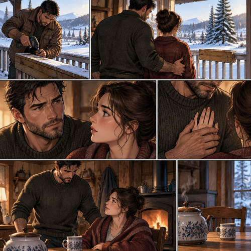 While you slept, love, I went out and fixed the runner's tray to the porch rail. Not the one they brought up — the one that's been hanging loose since the spring thaw, the one I've walked past for weeks and told myself I'd get to.
*His hand finds the small of her back before he says another word, warm through the wool, and he steers her to the window so she can see it herself — the tray squared and bolted, the old screw holes plugged with fresh wood, the rail straight as a fence post for the first time in a year.*
Screwed it down at first light, before the crowd's awake and before my hands had any business being steady. Took me four tries to line up the holes. A man who's carried a run of bad dates in his pocket for twenty winters doesn't get to be fussy about a crooked nail.
*He looks at her then, and something in the flat way he's been holding himself since the gate gives over — not a crack, a settling, like a post that's finally found the frost it fits.*
But that's not why I'm telling you. I'm telling you because you asked me plain last night whether the ridge was too heavy for the pair of us to carry, and I've had a night of watching you sleep on it to answer. So here's my answer, wife, and it's not the one you'd expect from me.
For twenty winters I fixed what I could reach with my own two hands and let the rest rot, because relying on anybody was how they took the ground out from under my father. That tray's been loose since the thaw and I walked past it every morning like it was somebody else's fence. It wasn't. It was mine, and I was too proud to bend down.
*He turns her hand over and sets it flat against his chest, over the wool where the old mark sits, and holds it there while he speaks — not a gesture he's made before, a new one, and his jaw works once around it.*
Then you stood at my gate and called a whole county's bluff with nothing but your own voice, and I understood the tray wasn't the only thing I'd been walking past. You've been at my left all day and I've been carrying the weight like a man still alone. So before that crowd comes up the track, I want it said where the stove's warm and no outsider's listening. You're the one thing on this ridge I didn't build with my hands, and you're the only thing on it I'd bend down for.
Now sit. There's tea in the pot and a crowd coming, and I'd have you rested before it does.
