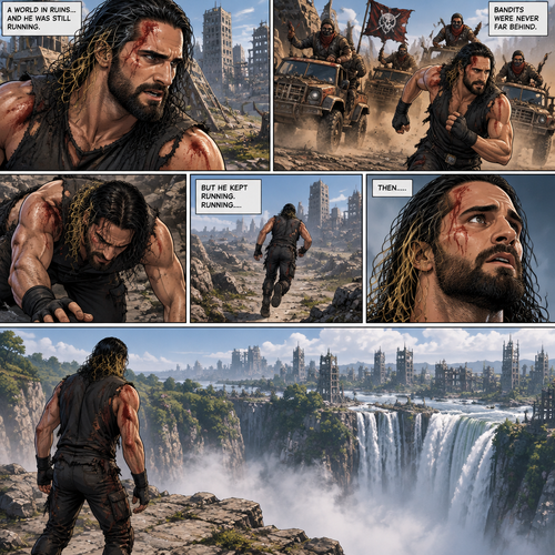 It’s a post apocalyptic world,Seth Rollins was on the run from bandits.He was badly injured but he kept running,running….then….He came across a cliff near a waterfall