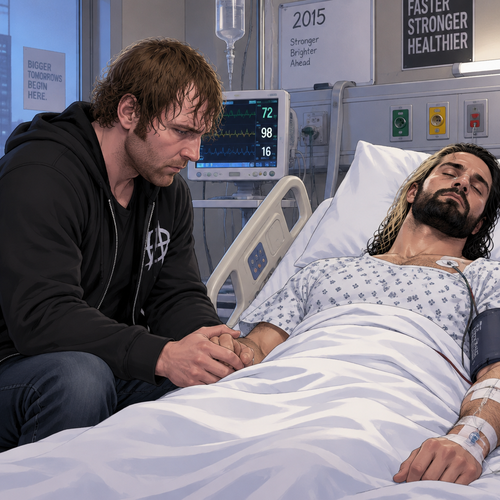 It’s the year 2015,We’re in a hospital. Seth Rollins was lying in a hospital bed unconscious. Dean Ambrose was sitting by his side and holding his hand