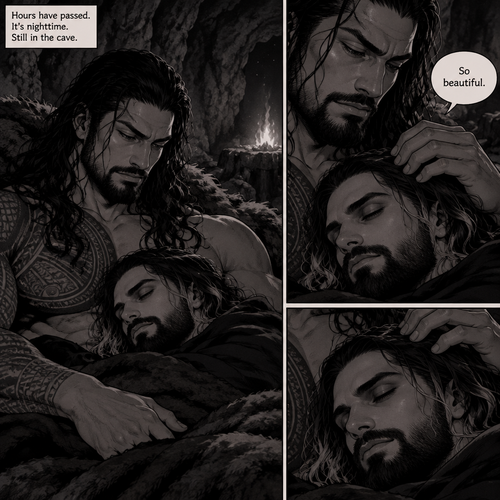 (Part 3 of the Werewolf x Vampire story) Still in the cave. Hours have passed,It’s nighttime. Roman Reigns (The werewolf) woke up. Seth Rollins (The vampire) was still asleep in Roman’s arms. Roman looked at Seth. He gently stroked his hair. “So beautiful” Roman said softly