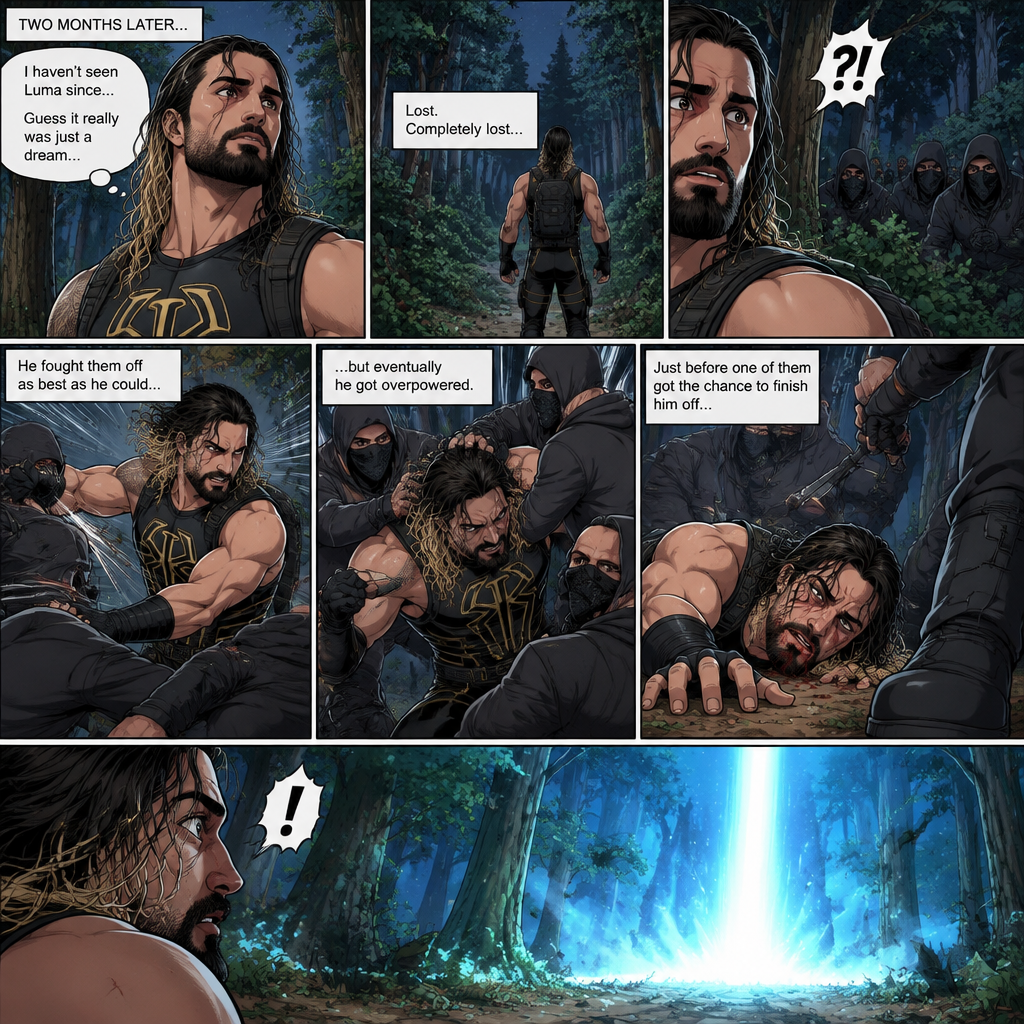 (Part 2 of the Seth Rollins x Princess Rosalina story). It had been two months since that night. Seth hadn’t seen Luma since. He was walking in the woods completely lost. Then suddenly….he attacked by a group of bad guys. He fought them off as best as he could…but eventually he got overpowered. Just before one of them got the chance to finish him off…a beam landed on the ground